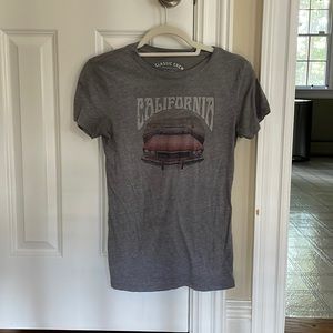 Dark grey tight tee shirt.